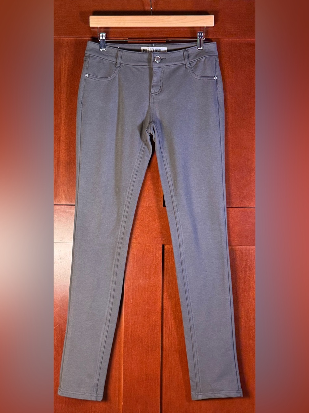 Prestige Edge Gray Stretch Skinny Pants Size L Pull-On Look 5 Pocket